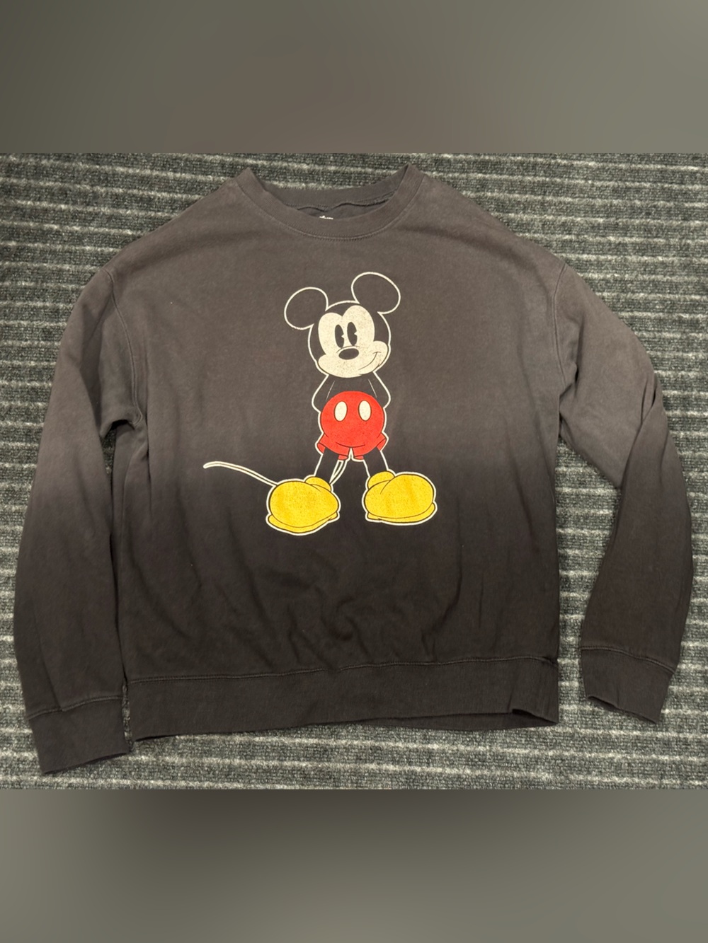 Disney Mickey Mouse Graphic Sweatshirt Large Black Onbre Fade Y2K Cotton Blend